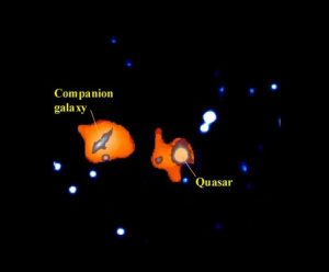 Combined optical-radio image of the quasar IRAS 17596+4221 and a companion galaxy