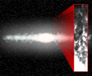 Artist's Rendering of the Milky Way with insert showing image of clouds of Hydrogen gas