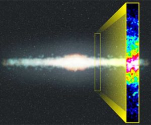 Artist's Rendering of the Milky Way with insert showing image of neutral atomic Hydrogen