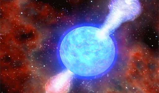 Artist's Conception of Twin Jets in Energetic Cosmic Explosion.