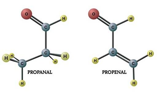 Diagrams of propanal and propenal.