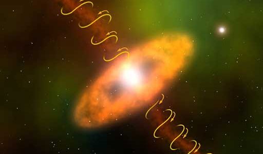 Artist's Conception Shows Tightly-Wound Magnetic Field Confining Jet.