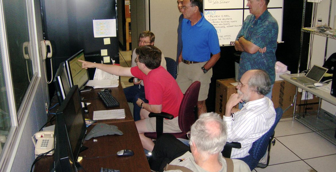 NRAO employees view computer display of WIDAR 