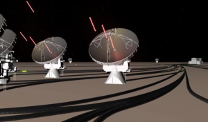 Artist's conception of radio waves hitting antennas