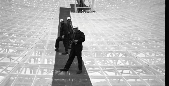 Workers on the 300-foot telescope