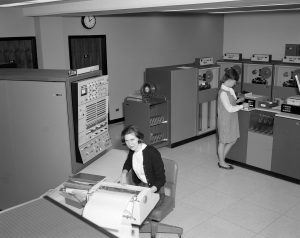 Computer operators Sandy Braun and IBM employee Mary Jennings