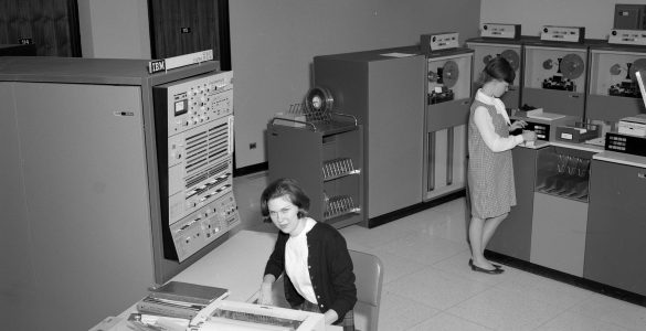 Computer operators Sandy Braun and IBM employee Mary Jennings