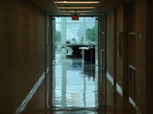 The GBT viewed from a hallway inside the Green Bank Science Center