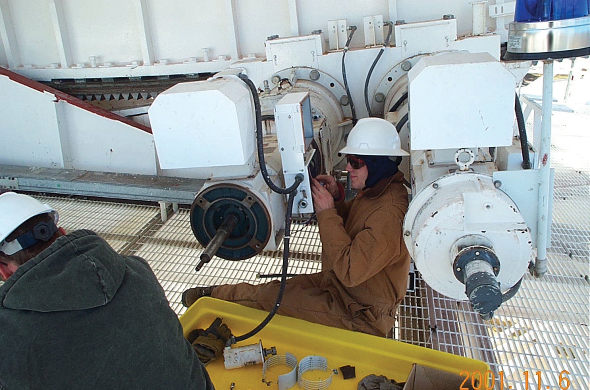 Technician working on a GBT azimuth track motor