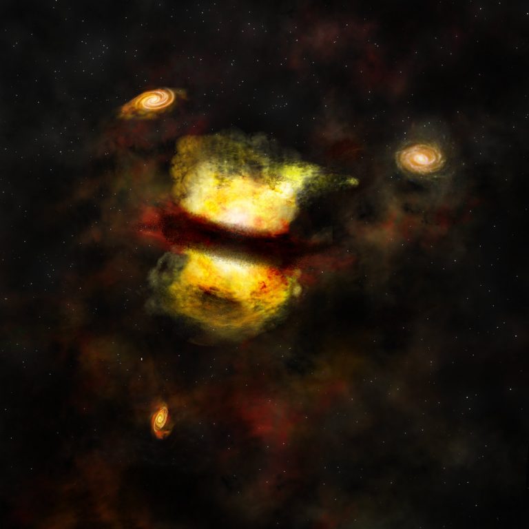 Artist's impression of the protocluster observed by ALMA.