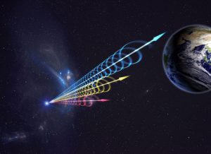 Artist impression of a Fast Radio Burst (FRB) reaching Earth.