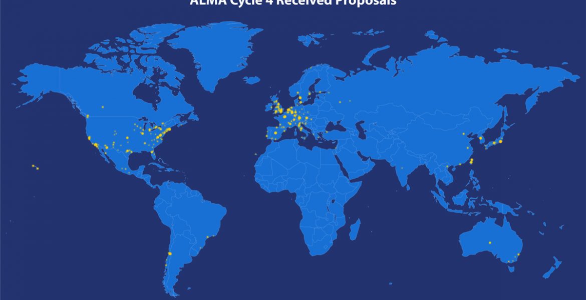 Map of ALMA Cycle 4 proposal origin locations