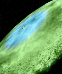 An illustration of the snowline of a protoplanetary disk around young star TW Hydrae.