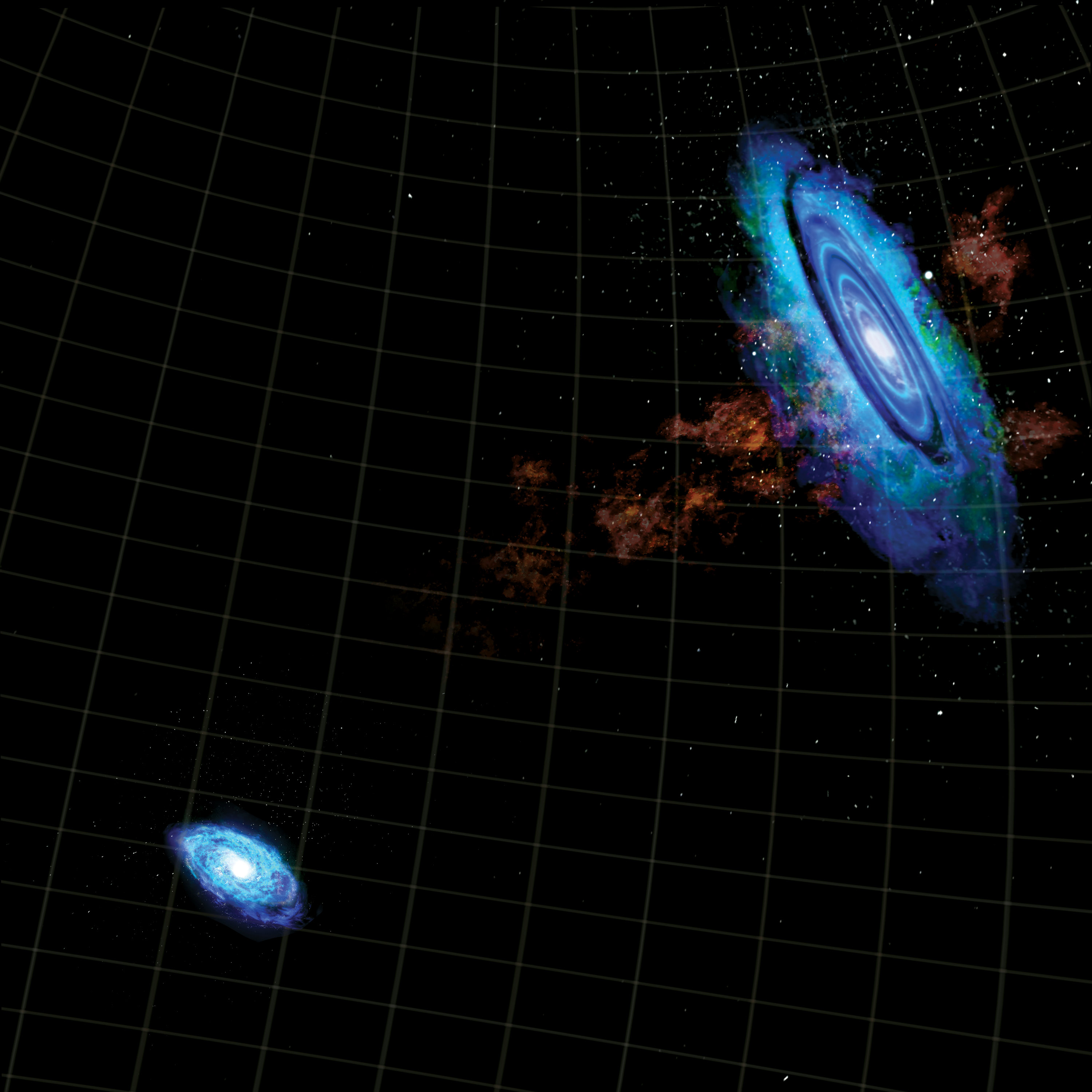 Artist's impression of hydrogen gas connecting M33 and M31