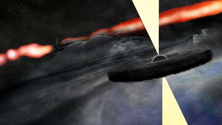 Artist's conception of two supermassive black holes in galaxy Cygnus A.