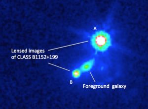 Hubble Space Telescope image of galaxy and gravitationally-lensed images.