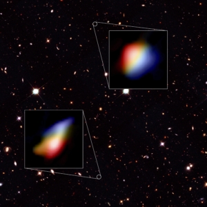 ALMA images of rotating galaxies on a background from the Hubble Space Telescope