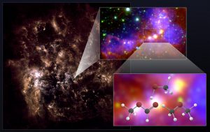 Image illustrating the detection of molecules found by ALMA in the Large Magellanic Cloud