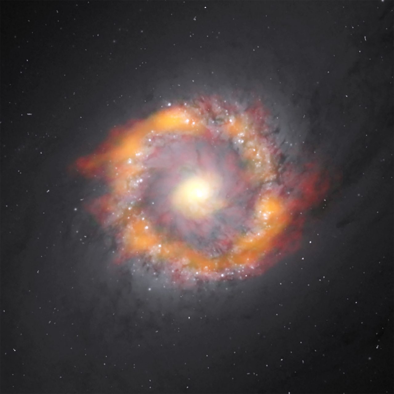 Composite Image Of The Barred Spiral Galaxy Ngc 1097 Including Images From Alma And Hst 0785