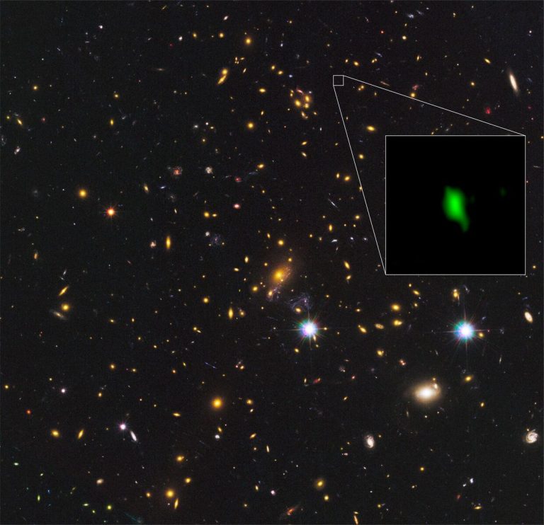 Galaxy cluster MACS J1149.5+2223, inset image: galaxy MACS1149-JD1