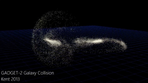 Still from simulation of galaxy collision