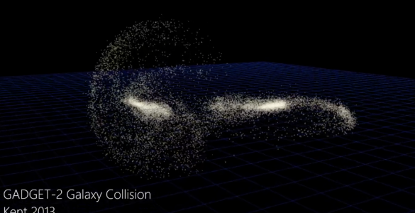Still from simulation of galaxy collision