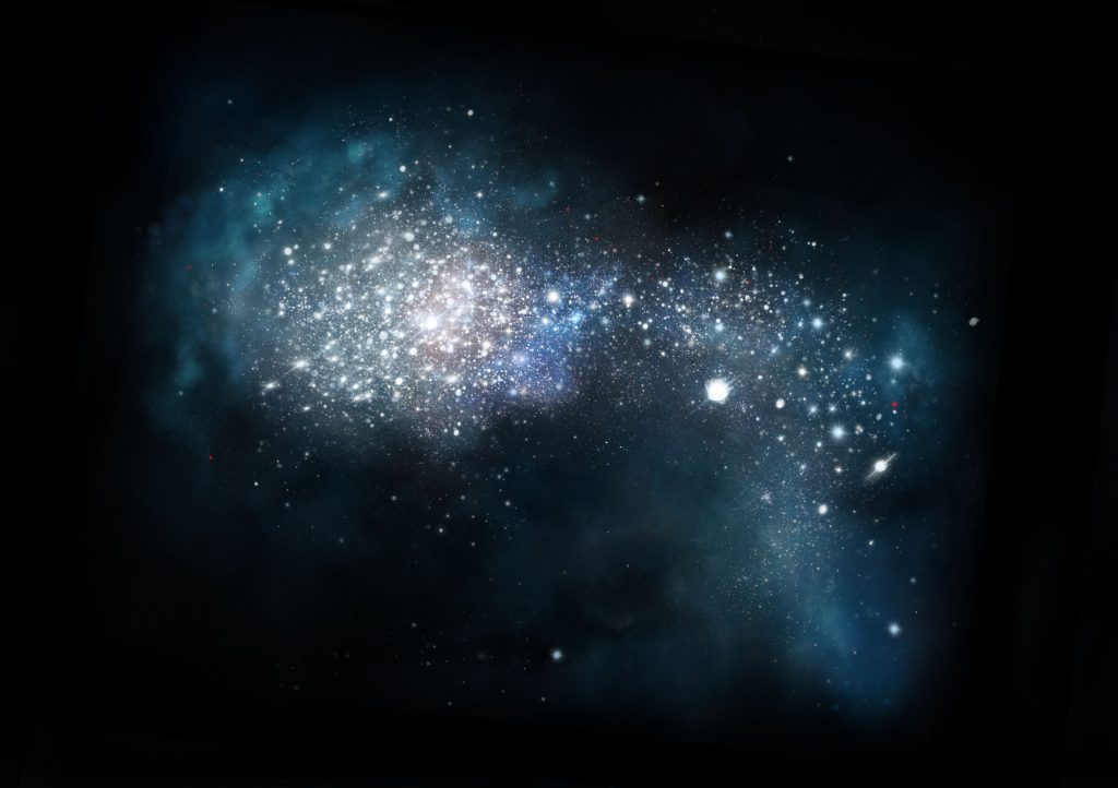 Artist impression of very young galaxy in the early universe.