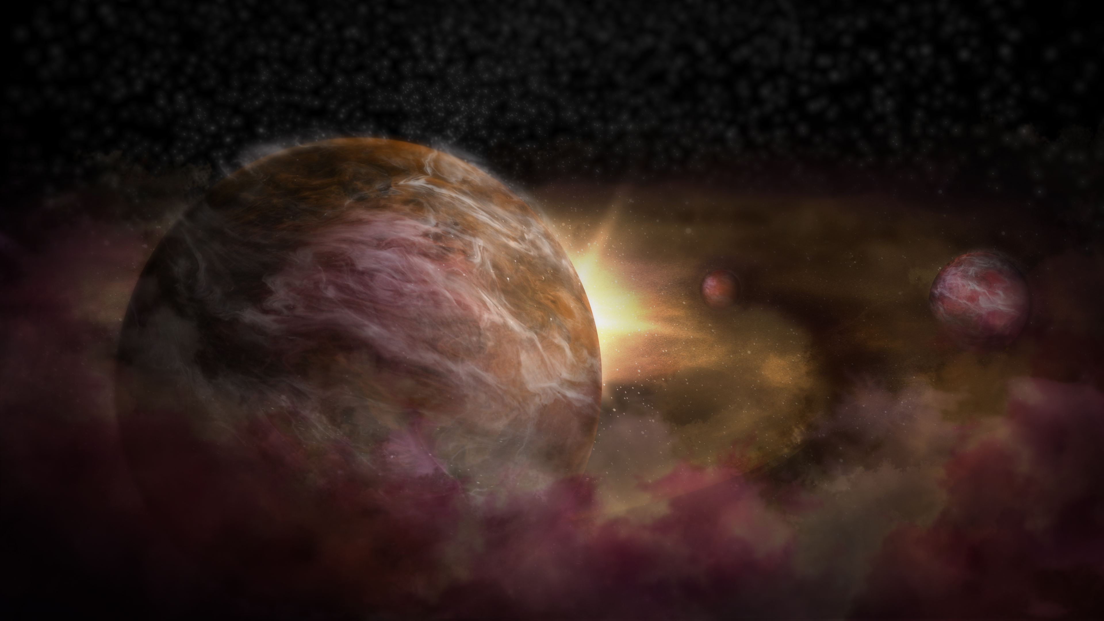 Artist impression of protoplanets forming around a young star.