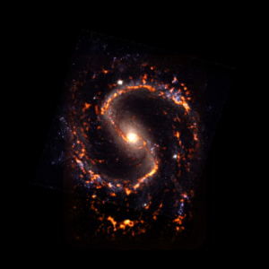 NGC 4535 is a grand design spiral galaxy with stellar bar morphology, s-shaped in red, orange, white and some purple elements shown in this composite