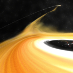 Artist's impression of a stream of gas being pulled away from a protoplanetary disk by an intruder object.