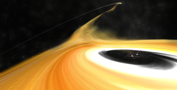 Artist's impression of a stream of gas being pulled away from a protoplanetary disk by an intruder object.